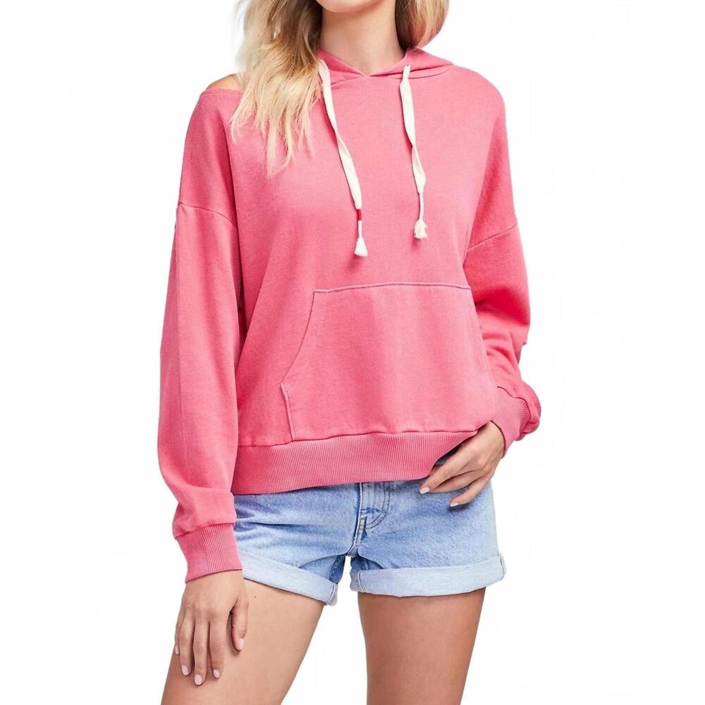 NEW WILDFOX long sleeve cut-out shoulder pullover hoody in carmine red